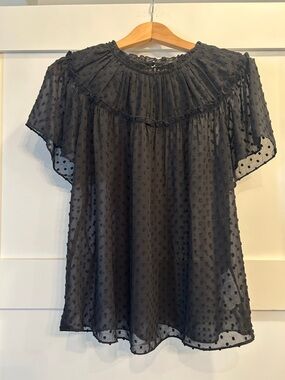 Jcrew Women's Black Swiss Dot Pleated Yoke Blouse